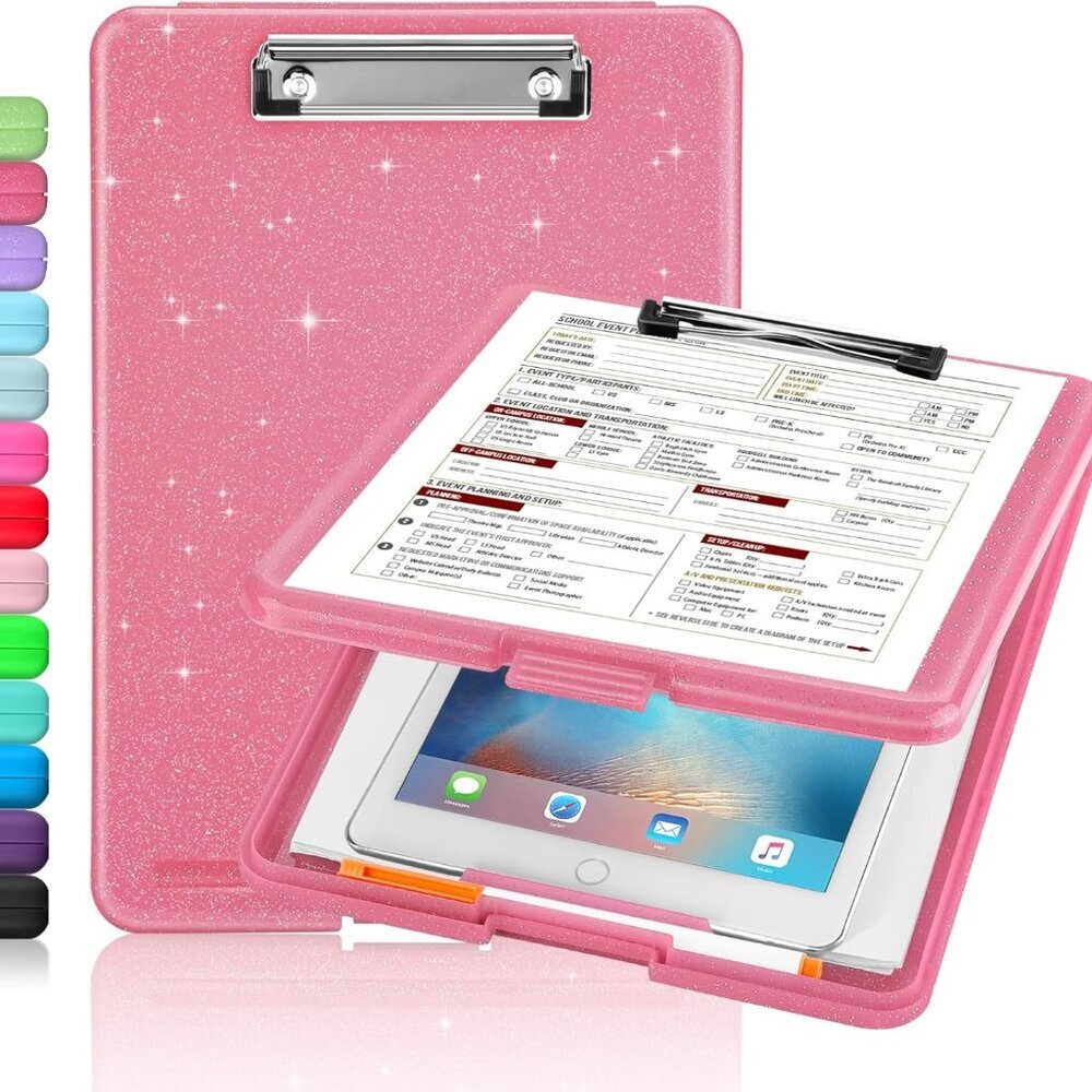 Glitter Clipboard With Storage, Cute Clip Boards 8.5x11 With Storage, Sparkle Pl